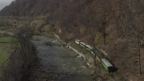 Aerial View of the Train Rides on the Railroad