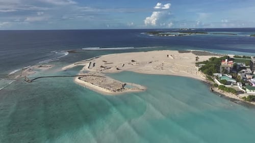 Aerial view of Gulhi Island reclaimed land mass, Maldives.