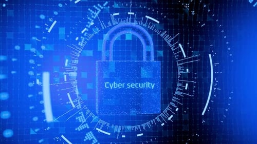 Futuristic Cyber Security Padlock with Digital Data Grid Background Animation