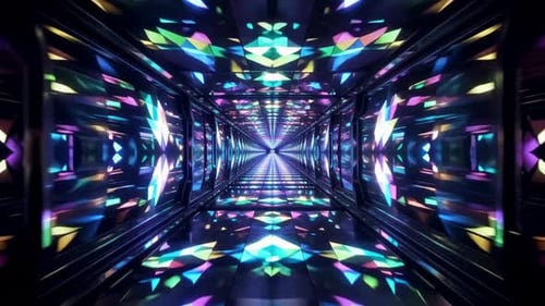 Abstract Neon Geometric Tunnel Loop with Vibrant Kaleidoscop
