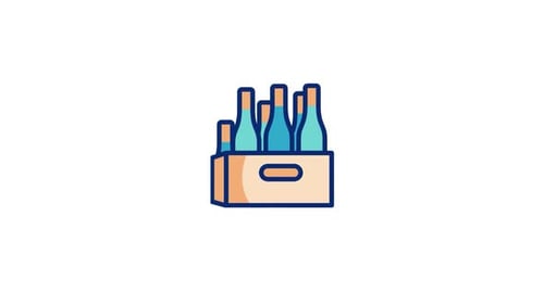 Flat Design Animated Bottles in Carton Icon