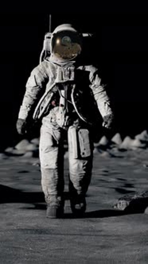 Astronaut Walking on Lunar Surface in Space Suit