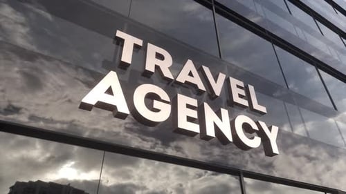 TRAVEL AGENCY Building with Glass Windows and Sky Reflections