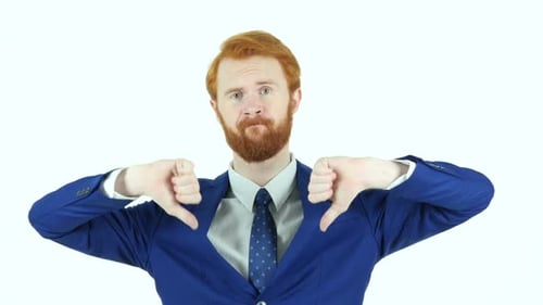 Red-Haired Man Gives Thumbs Down Gesture