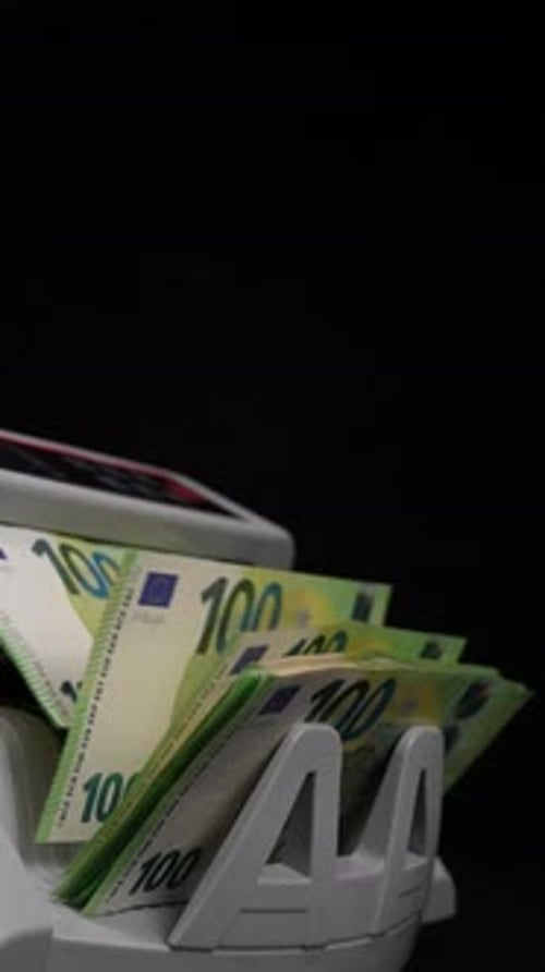 Counting Euro Banknotes with Cash Counter, Vertical Video 17