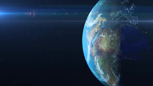 Rotating Earth Globe with City Lights in Deep Space