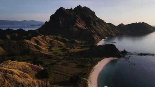 Flying Over Mountains At Komodo Archipelago In Padar Island, Indonesia. - Aerial Drone Shot