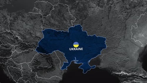 Clean Animated Map Highlight of Ukraine with Flag and Text