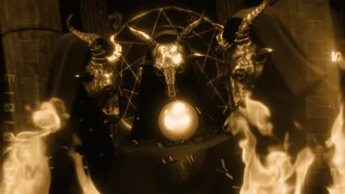 Dark Occult Ritual Opener with Fiery Horned Figures