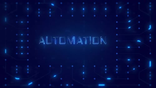 Automation Word Text with neon circuit board design or computer semiconductor design