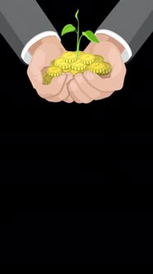 Hand Giving Stack Of Coins Vertical Animation Alpha Channel