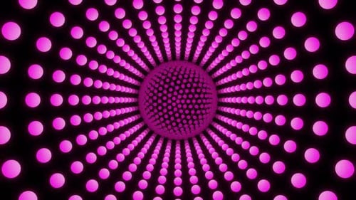 Neon Ball in the Circle Tunnel of Spheres Illusion Loop Animation