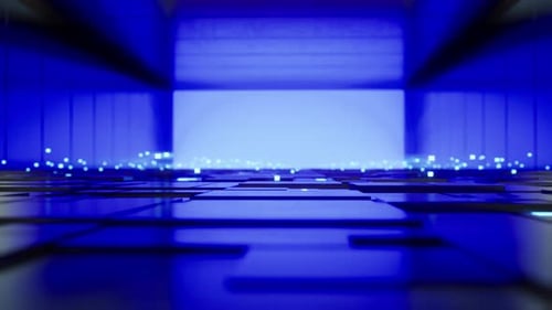 Futuristic Technology Loop Background with Blue Grid and Data Flow