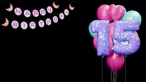Happy Birthday Celebration with Number 15 Balloons