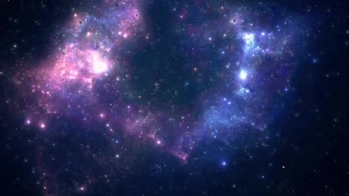 Animated Flying Through Glowing Blue Purple Nebula and Stars
