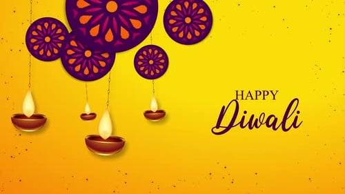 Happy Diwali Text Hanging Diya Background