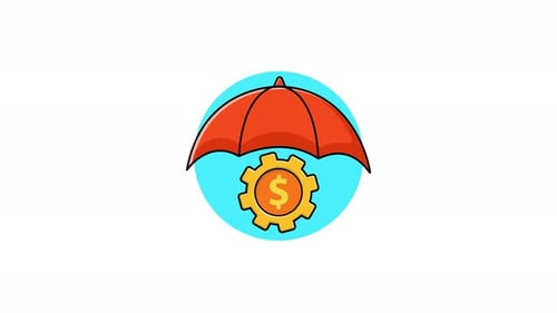 Animated Umbrella and Gear Financial Security Icon