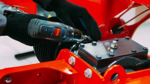 Build Large Machinery Machinery. Work in Assembly Workshop. Installation of Components On