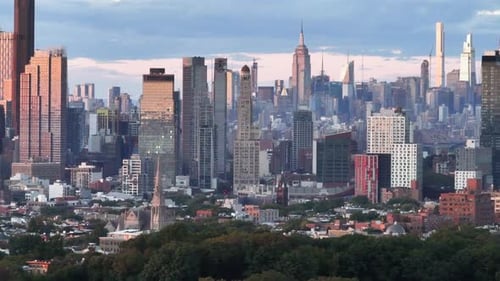 Aerial view of New York City at sunset