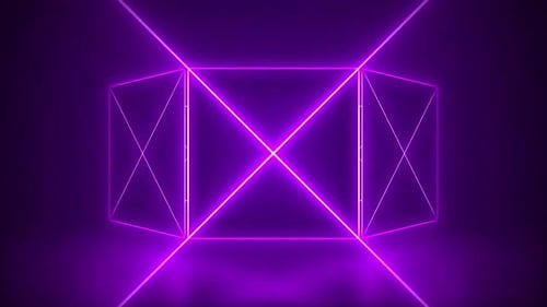 Abstract Purple Neon Light Geometric Lines Box Design Background 3D Render Digital Art Futuristic Te