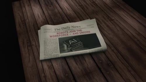 Animated AI Chip Logo Reveal on Newspaper