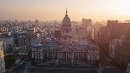 Timelapse of the city of Buenos Aires. Zoom in aerial timelapse of the Congress building in the city