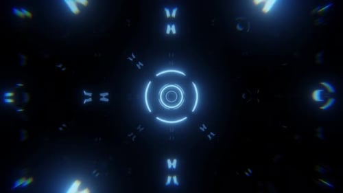 Seamless loop futuristic background with glowing tunnel composed of light blue patterns