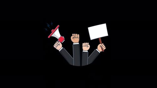 Animated Hands Protest with Megaphone and Sign