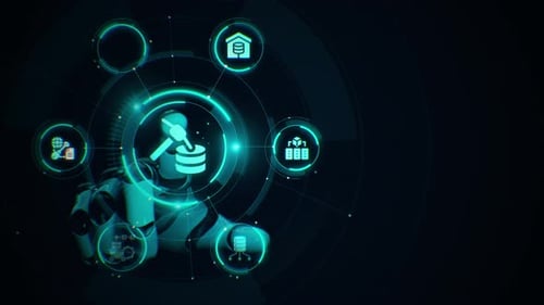 Robotischer Data-Mining-Touchscreen mit Überschrift und Textbereich