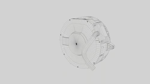 Rotating 3D Wireframe Electric Motor Component Animation