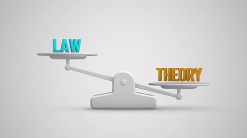 3D Balance Scale Animation Comparing Law and Theory