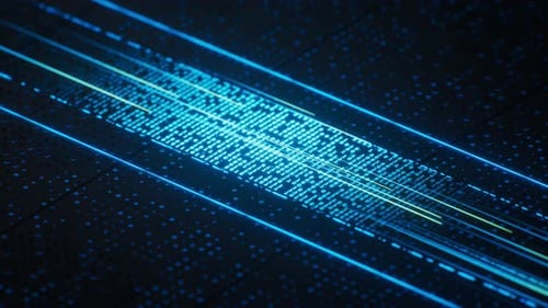 Placa de circuito de tecnologia com dados binários brilhantes