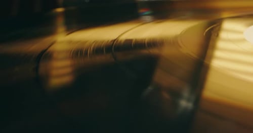 Vinyl Record Spinning on a Turntable Close Up