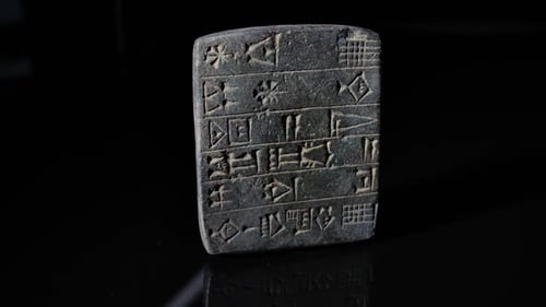 Wide angle view of Cuneiform clay tablet -ancient writing