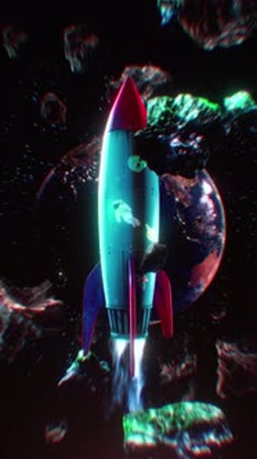 Futuristic 3D Rocket Launching into Deep Space