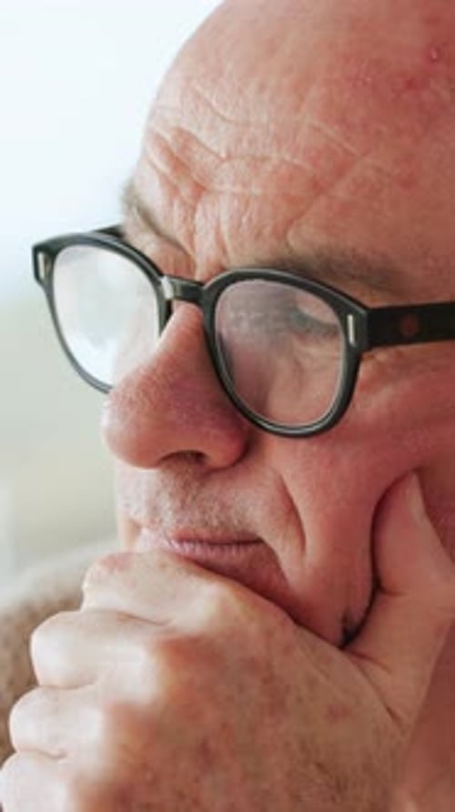 Thinking, senior man and nostalgia in nursing home with Alzheimer disease