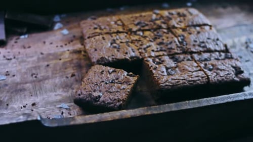 Freshly Baked Chocolate Brownies on Rustic Wood