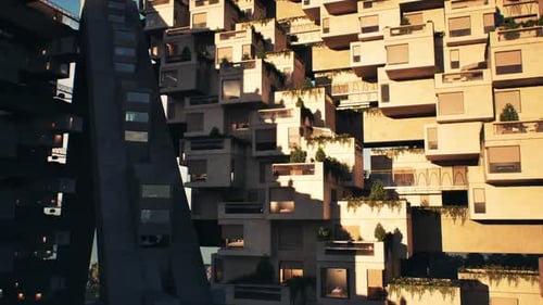 Edificio urbano contemporáneo con vegetación a la luz del sol