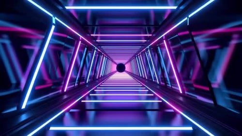 Futuristic Moving Neon Tunnel Cyberpunk Background