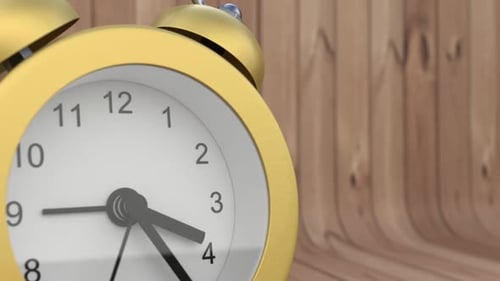 arrows rotate in yellow alarm clock. Alarm clock close up. The camera moves away from the camera.