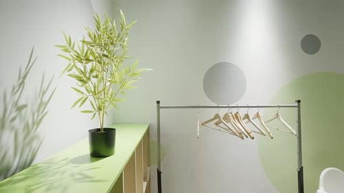 A Trendy and Stylish Interior Space Featuring Green Decor Along with Minimalist Design Elements