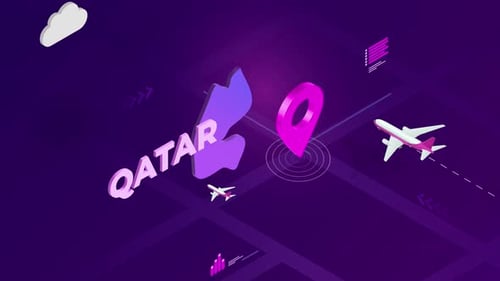 Qatar Infographic Isometric Map Background 4K