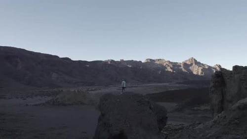 Mountain range in dry deserted landscape of Teide National Park. Scenery of highest volcano