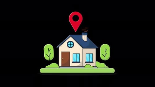 Icône animée de la maison et de l'emplacement. Animation du concept du service de livraison à domicile - Transparent