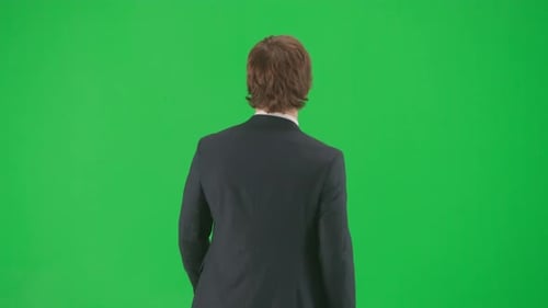 Male Model in Suit Isolated on Chroma Key Green Screen Background Positive Young Businessman in Blue