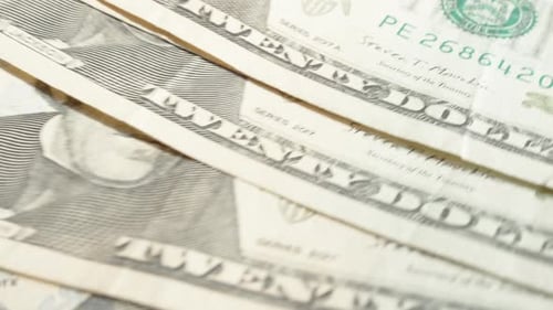 Counting Twenty-Dollar Bills in Close-Up. In the End, a Fifty-Dollar Bill Appears.