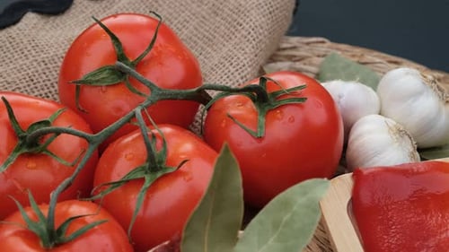 Fresh Tomatoes, Garlic, Pepper and Bay Leaves