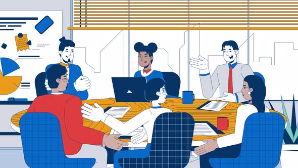 Successful roundtable discussion cartoon animation, Elements Motion ...