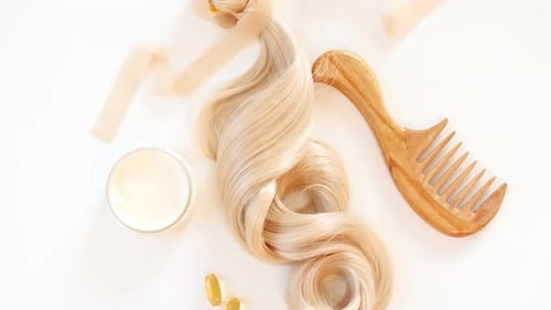 Shiny Wavy Blond Woman Hair Strand Woman Hair Strand Curl Curly Hairstyle Hair Care and Beauty Salon