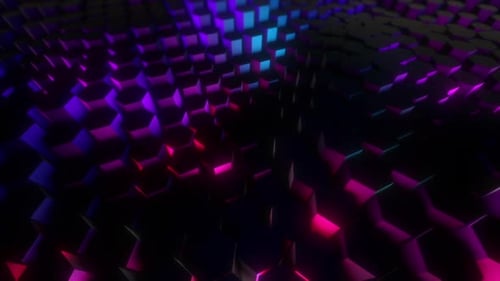 Pulsating Hexagon Grid Wave with Neon Glow Abstract Background